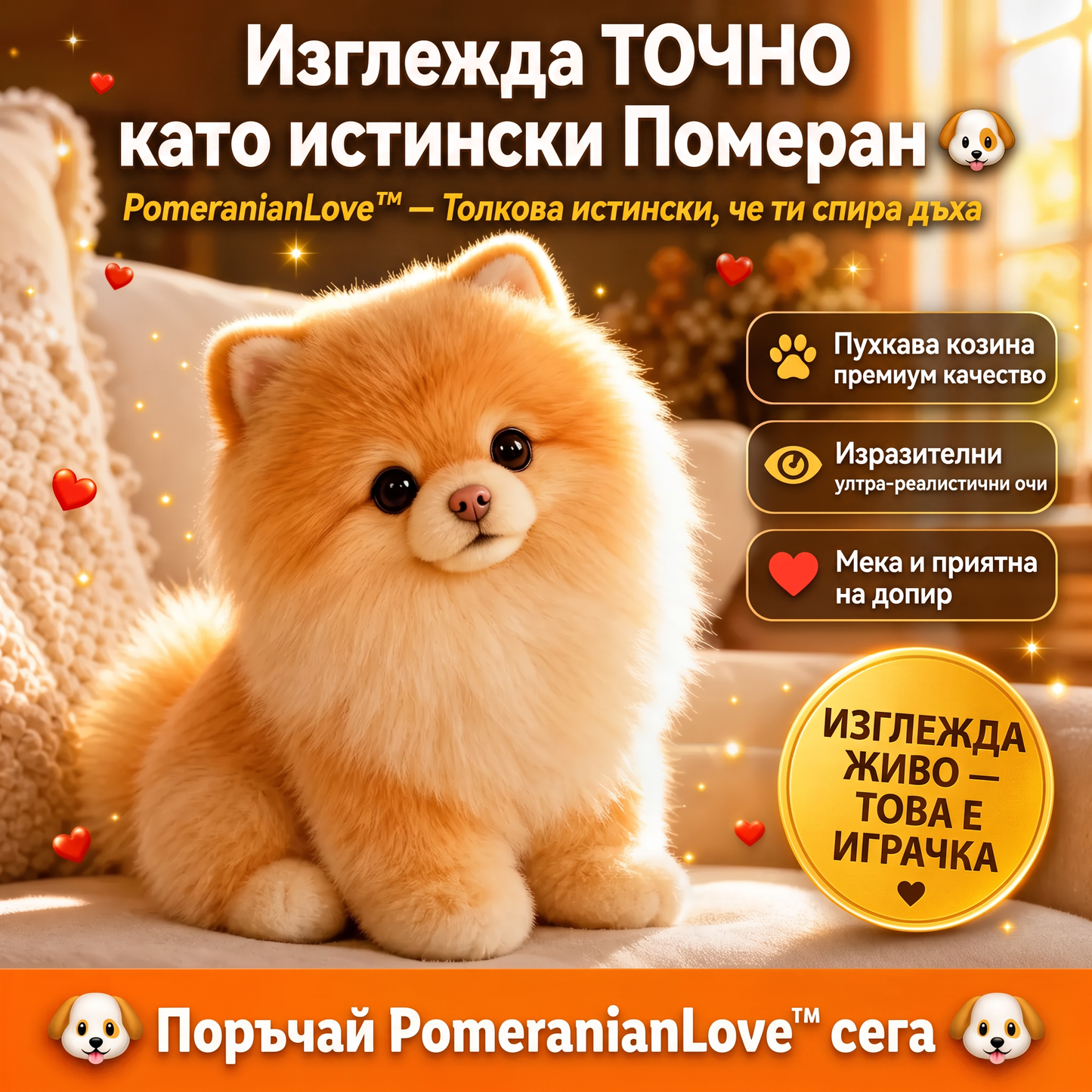 Реалистично Плюшено Кученце PomeranianLove™