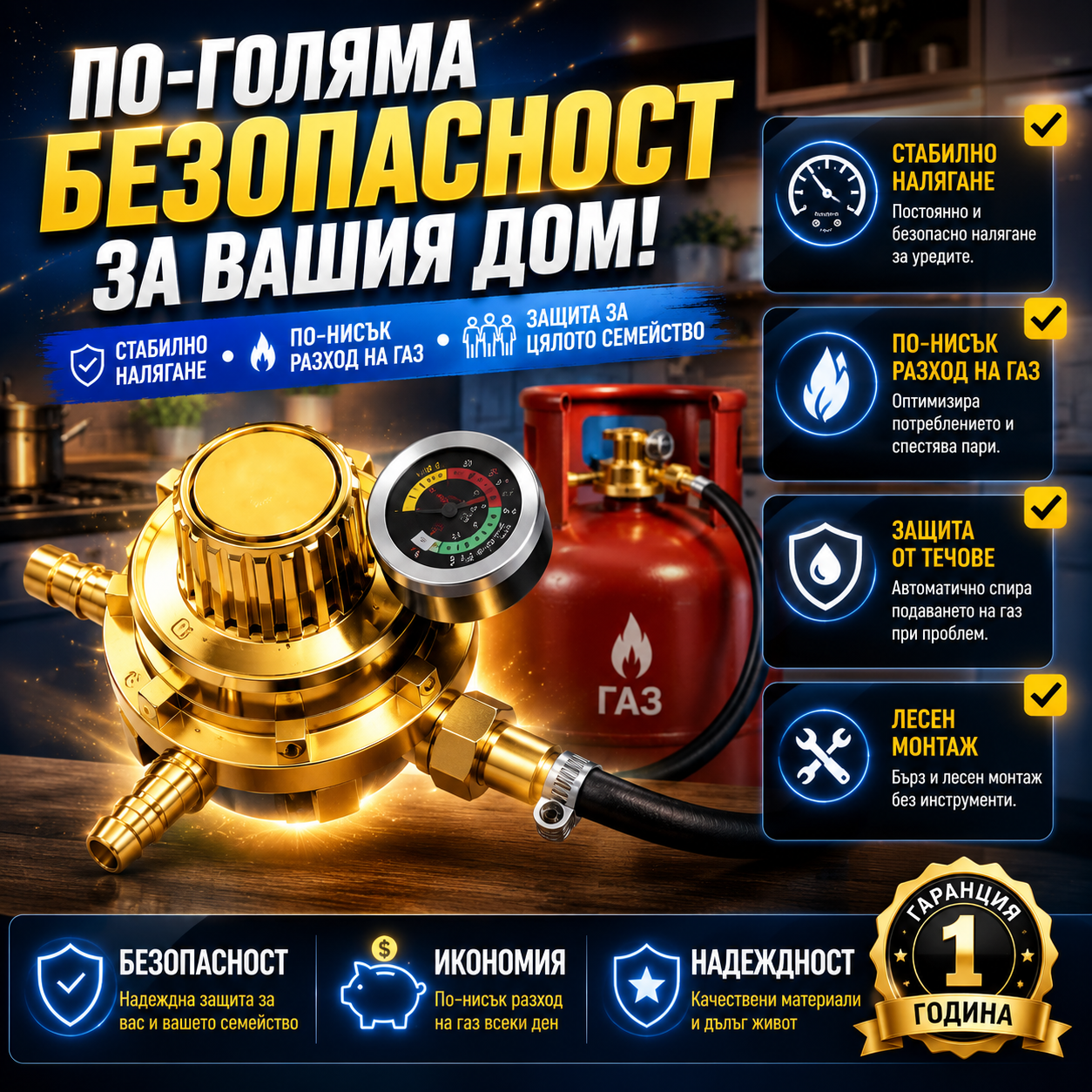 Газов Регулатор С Манометър GasSafe™