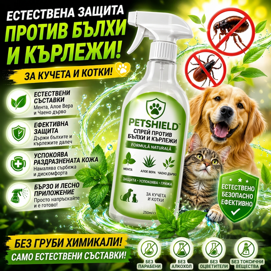 Натурален Спрей Срещу Бълхи И Кърлежи PetShield™