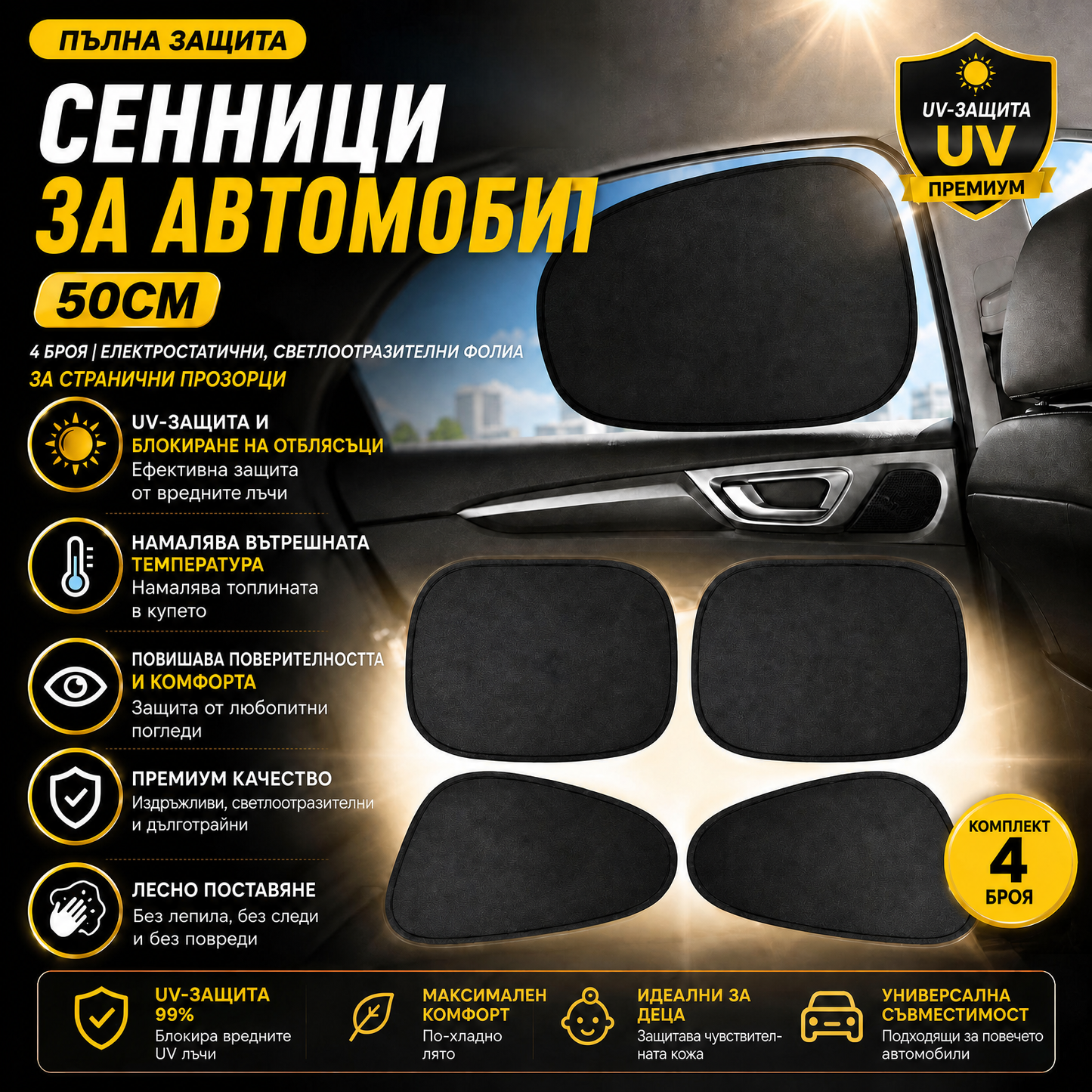 Автомобилни Сенници За Странични Стъкла SunBlock™